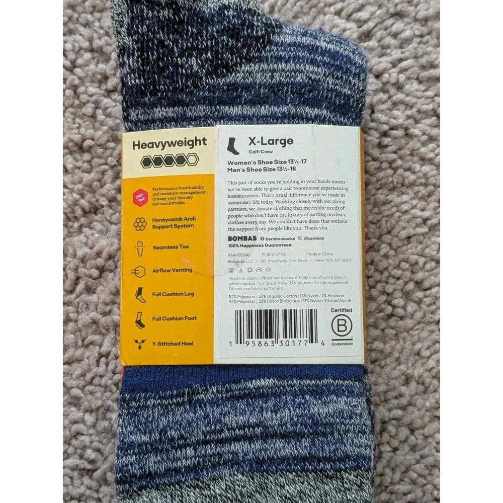 Bombas Hex Tec Performance Hiking Calf/Crew Socks Heavyweight Unisex XL NWT